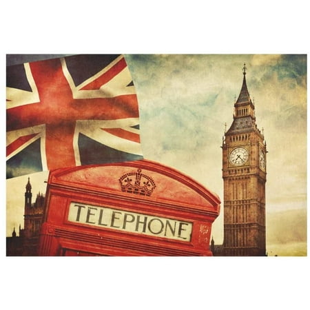 

ECZJNT UK Flag Red Telephone Booth Placemat Plate Holder Set of 4 London Big Ben Table Mats Protector 12x18 inch