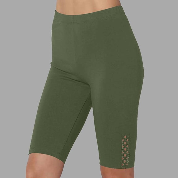 Simua Women's High Waisted Solid Color Yoga Capris | Lace Trim 5-Inch Biker Shorts for Casual & Active Wear