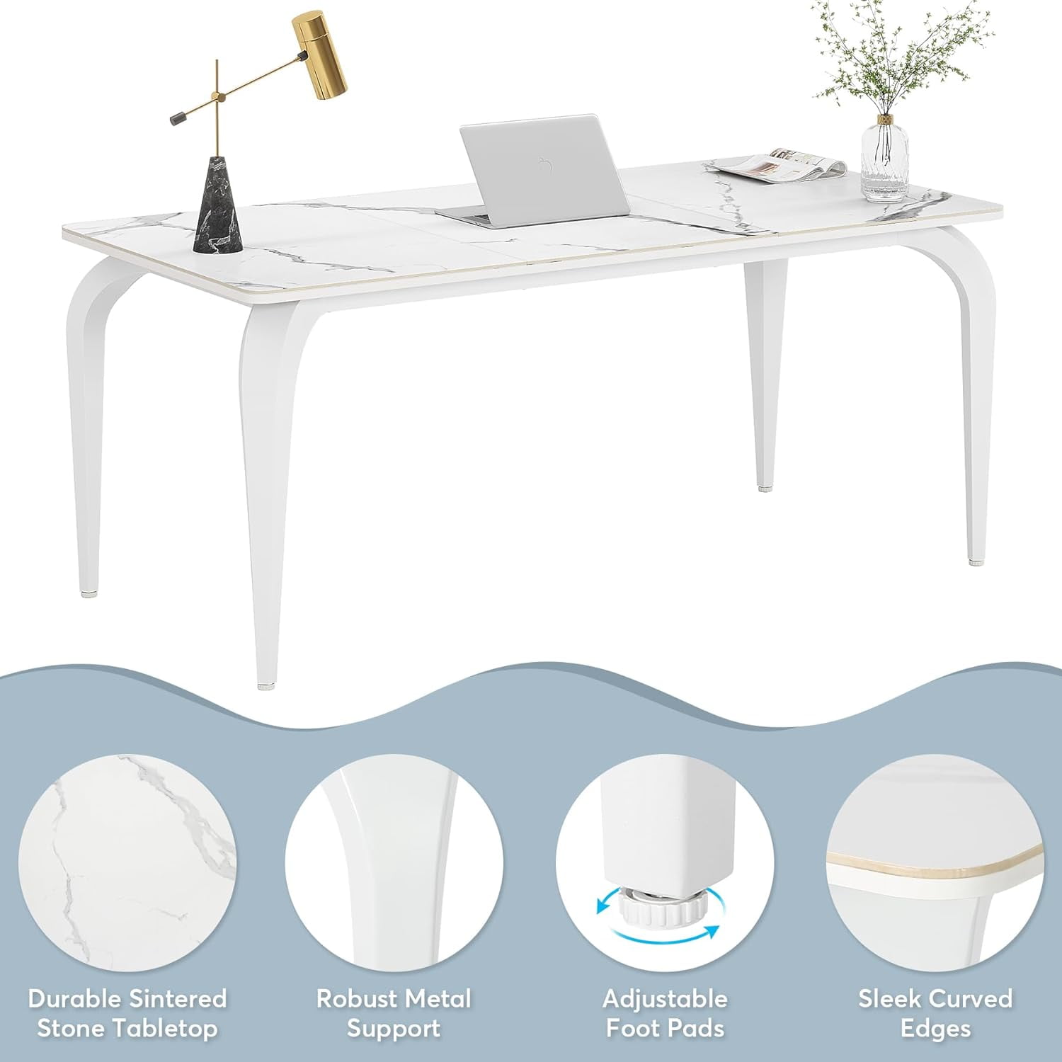Tribesigns White Marble Executive Desk with Metal Legs, 63