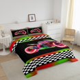 thumbnail image 3 of Erosebridal Teens Sports Comforter Sets Twin Size, Motorcycle Comforters & Duvets, Racing Checkered Decor, Reversible 2pcs, 3 of 8