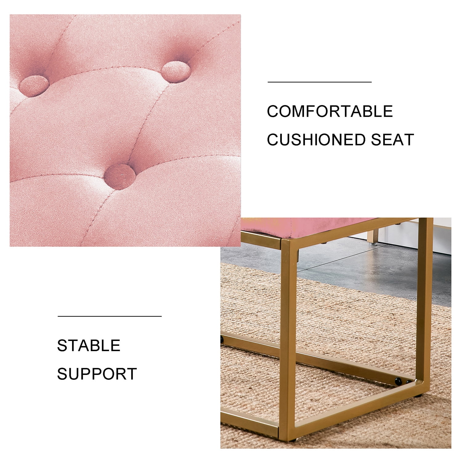Kepooman Pink Bench, Square Shoe Changing Stool with Powder Coating Metal Legs, Velvet Bench for Living Room Kepooman Pink Bench, Square Shoe Changing Stool with Powder Coating Metal Legs, Velvet Bench for Living Room