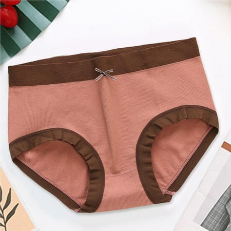 

Qazqa Women Solid Color Matching Bow Tie Cotton Stretch Underwear Ladies Mid Waisted Briefs Panties Watermelon Red One Size