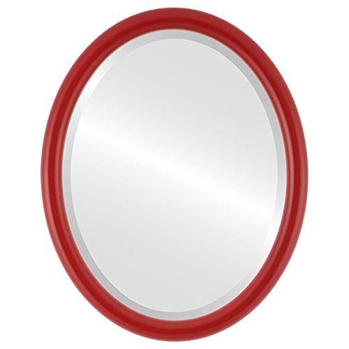 Oval Wooden Beveled Wall Mirror for Home Decor, Bathroom, Vanity, Bedroom, Living Room, Hallway - Holiday Red - 22x26 Outside Dimensions