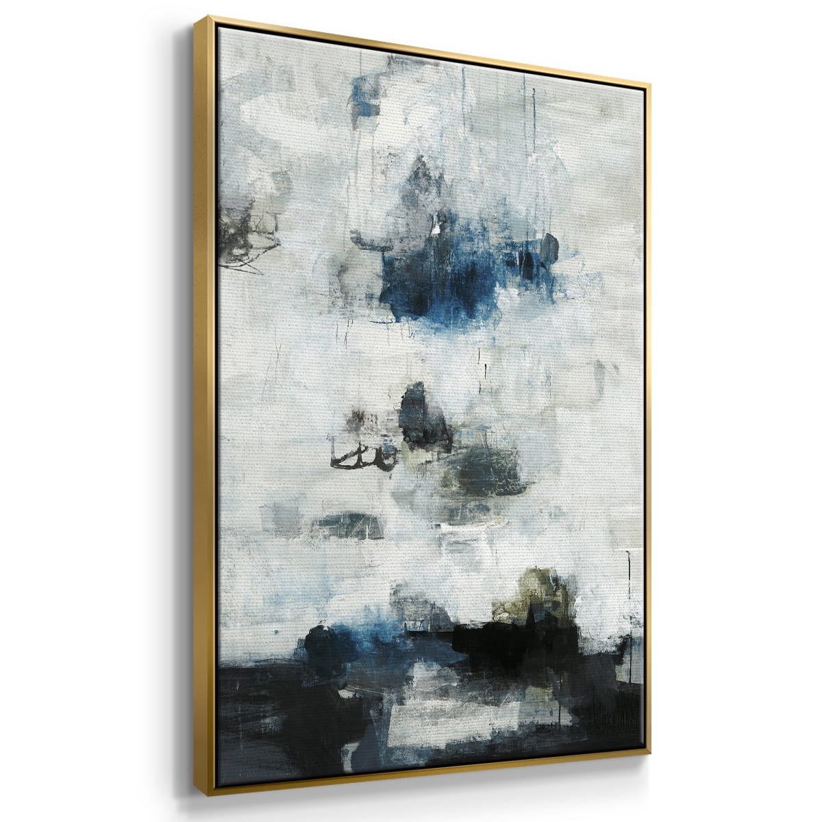 Black & Blue Framed Premium Gallery Wrapped Canvas - Ready to Hang - 27 x 41 - Gold Floating Frame