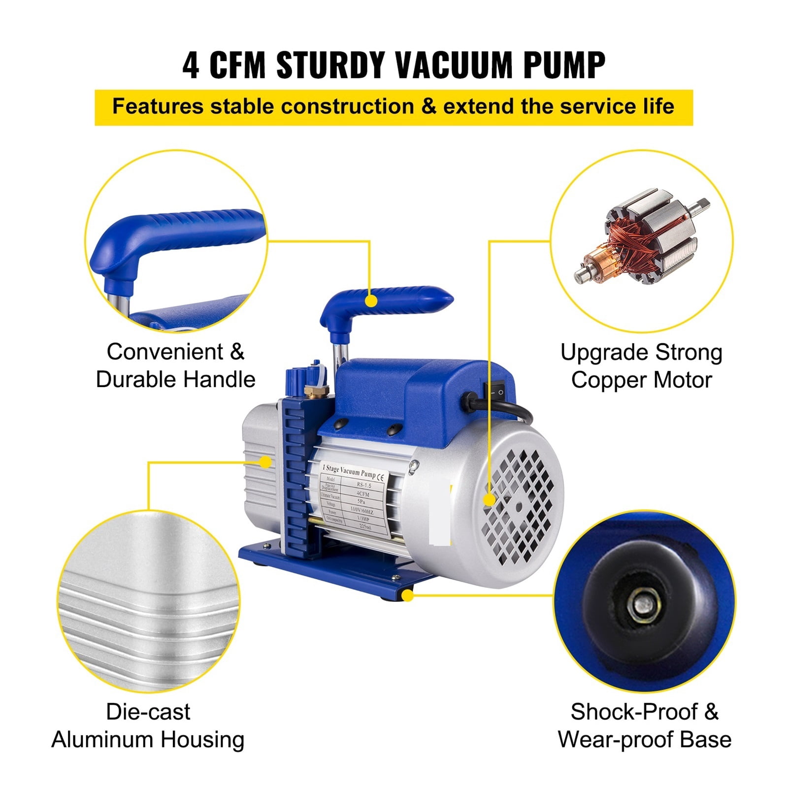 Vacuum Pump,4CFM 1/3HP HVAC Refrigerant Vacuum Pump Refrigeration With Vacuum Chamber Degassing Kit For Household Air Conditioning