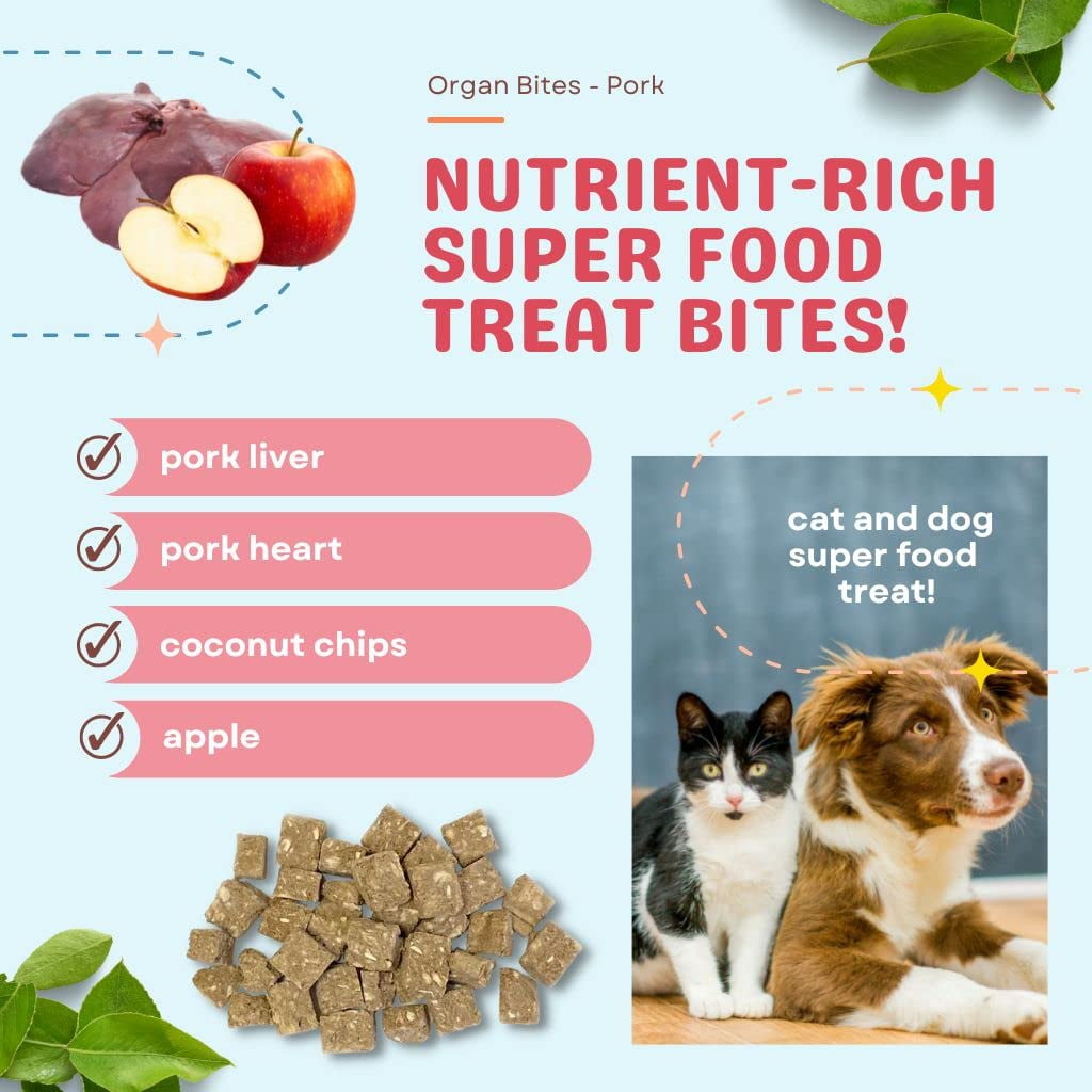 CocoTherapy Organ Bites! Dog and Cat Treat, Pork + Apple, 3 Oz.