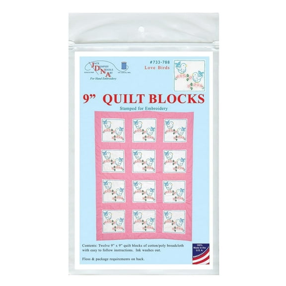 Jack Dempsey Stamped White Quilt Blocks 9"X9" 12/Pkg-Love Birds