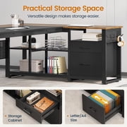 71 Executive Desk with Power Outlets, Modern L Shaped Office Desk with File Drawers and Pegboard, Large Computer Desk, Rustic Brown
