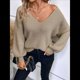 thumbnail image 4 of Suéter de Cuello en V con Hombros Descubiertos para Mujer, Camisa Ajustada de Larga, Suéter con Lazo en la Espalda Beige XL, 4 of 9