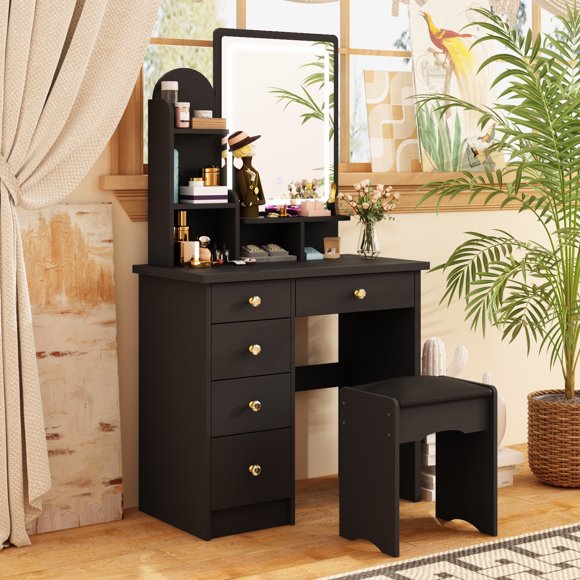 OXYLIFE Vanity Dressing Table with Stool for bedroom, Black