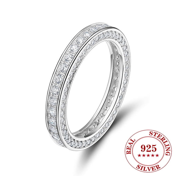 Sterling Silver Cubic Zirconia Ring - Elegant 3mm Silver Band - Sterling Silver Rings for Women - Perfect for Gifting 925 Sterling Silver Rings Size 5-12