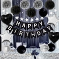 thumbnail image 2 of Black and Silver Birthday Decorations - Paper Pom Poms, Happy Birthday Banner, Star Garland, Hanging Swirls, Foil Balloons, Birthday Party Supplies for Men Women 16th 18th 21st 30th 40th 50th 60th, 2 of 6