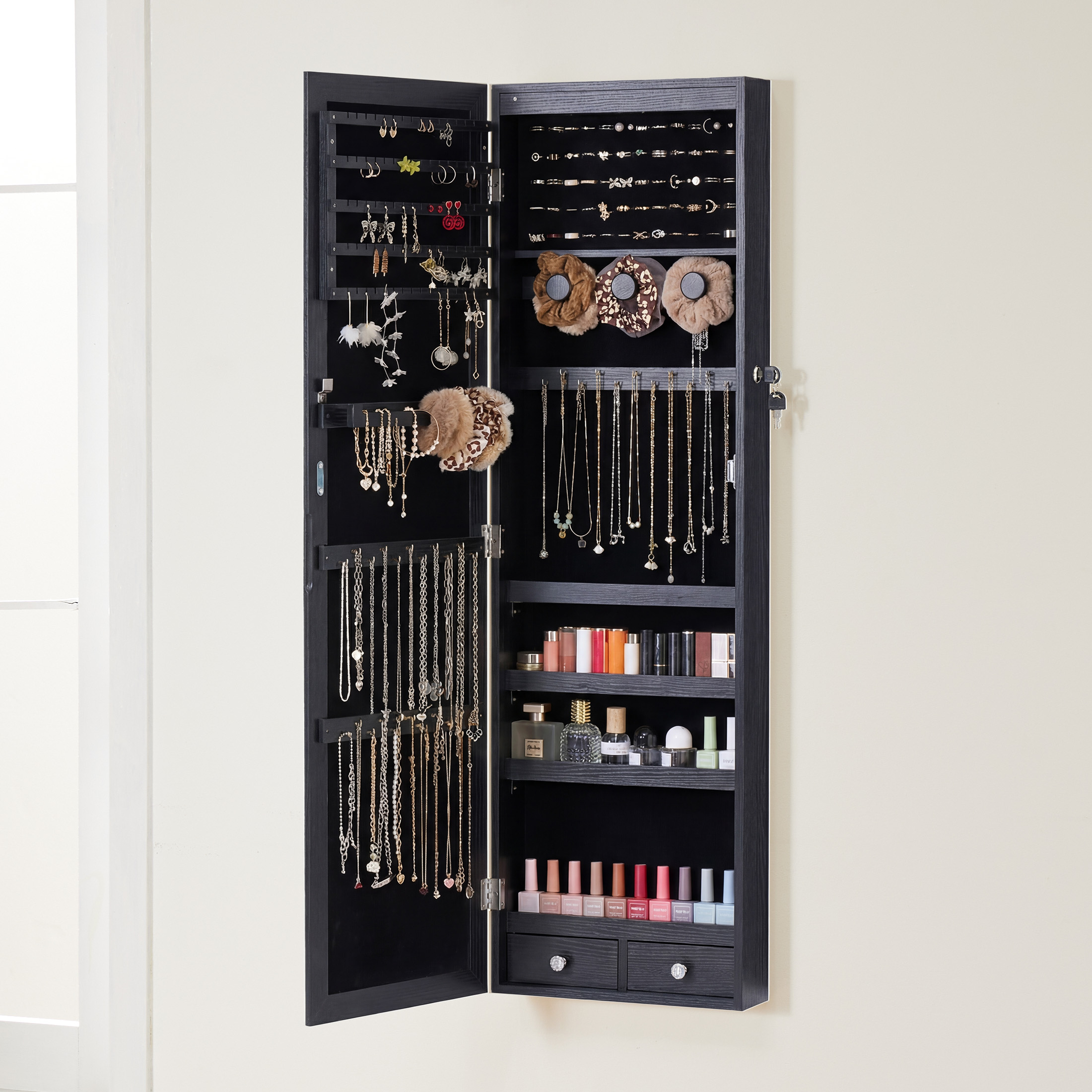edx 43.8" Full-Length Mirror Jewelry Cabinet with LED Lights, Black photo 5