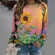 thumbnail image 2 of Camisas informales de manga larga para mujer, sudadera de cuello redondo con estampado Floral de plantas, jersey de cuello redondo, túnica holgada con estampado de puesta de sol Pompotops gfhjh19904, 2 of 5