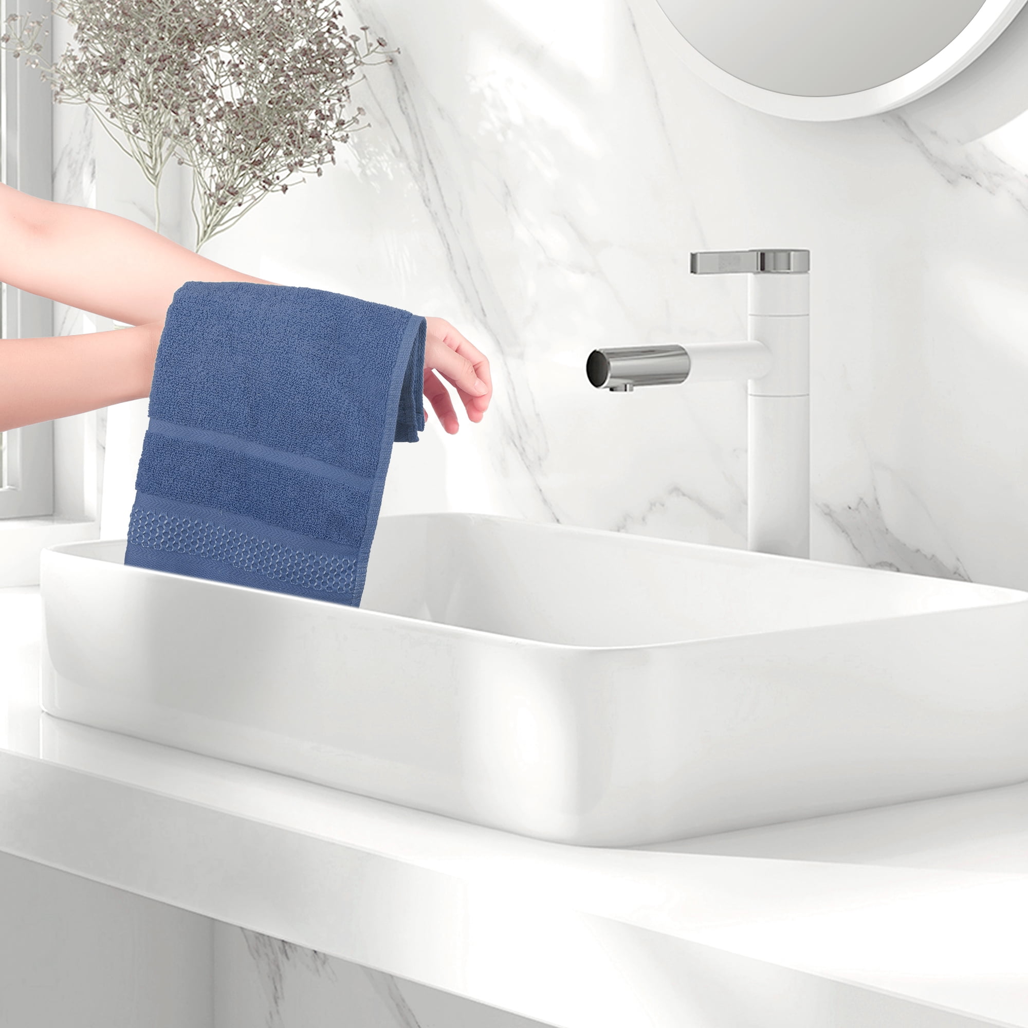 Unique Bargains Cotton Wash Cloths for Face Striped Face Cloths Highly Absorbent Towels Blue