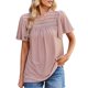 thumbnail image 1 of Gibobby Casual Playera de Manga Corta para Mujer Mujeres Sólido Cuello Redondo Pom Manga Corta Casual Elegante Camisas Blusas Tops Jacquard Pullover Camisa(Rosa,XL), 1 of 5