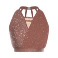 thumbnail image 2 of Sholeno Womens Sparkly Rhinestone Dance Crop Tank Tops Ruched Chiffon Cropped Blouses Activewear Dusty Pink S, 2 of 5