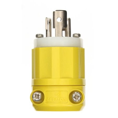 Leviton 47CM-20C 15 Amp, 125 Volt, NEMA L5-15P, 2P, 3W, Locking Plug, Industrial Grade, Grounding, Corrosion Resistant - Yellow-White