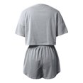 thumbnail image 5 of zaveiop Women's Two Piece Pajama Set Striped Print Crew Neck Short Sleeve Tee and Side Split Shorts Set Cute Pj Sets (Black, XXL), 5 of 6