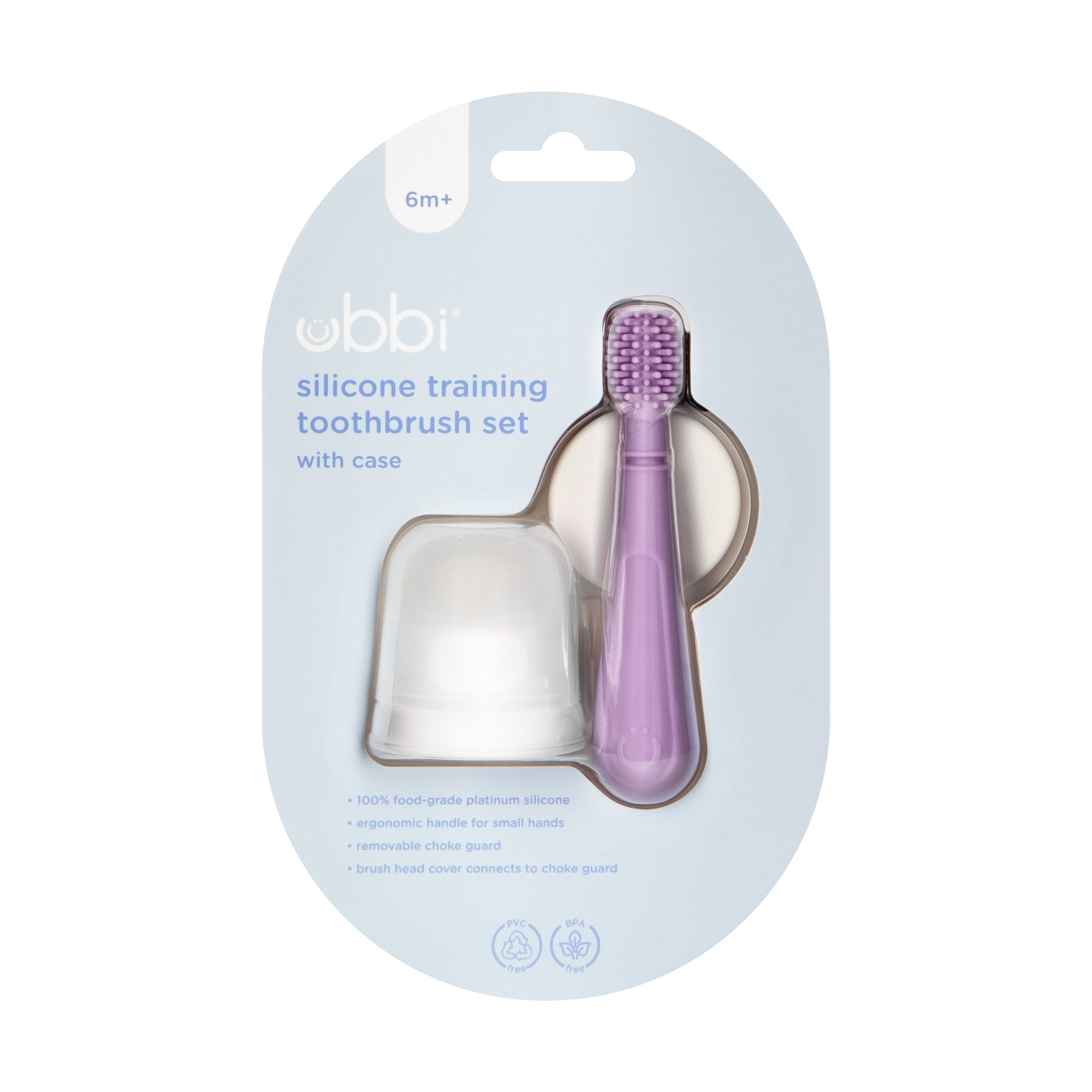 Ubbi 360° Baby Training Toothbrush with Safety Shield and Cover, Food-Grade Platinum Silicone, Gentle Cleaning for Infants, Smoothie Purple