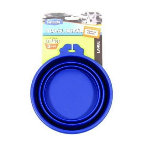 UPC: 0029695233692 | Petmate Round Silicone Travel Pet Bowl Blue – Large 1 Count