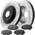 thumbnail image 3 of MotorbyMotor Front Rear Brake Kit Rotors and Ceramic Pads fits for 2010-2012 Lexus HS250H, 2006-2018 Toyota Rav4 E-Coating Drilled & Slotted Brake Rotor & Brake Pads Including CLEANER DOT4 FLUID, 3 of 8