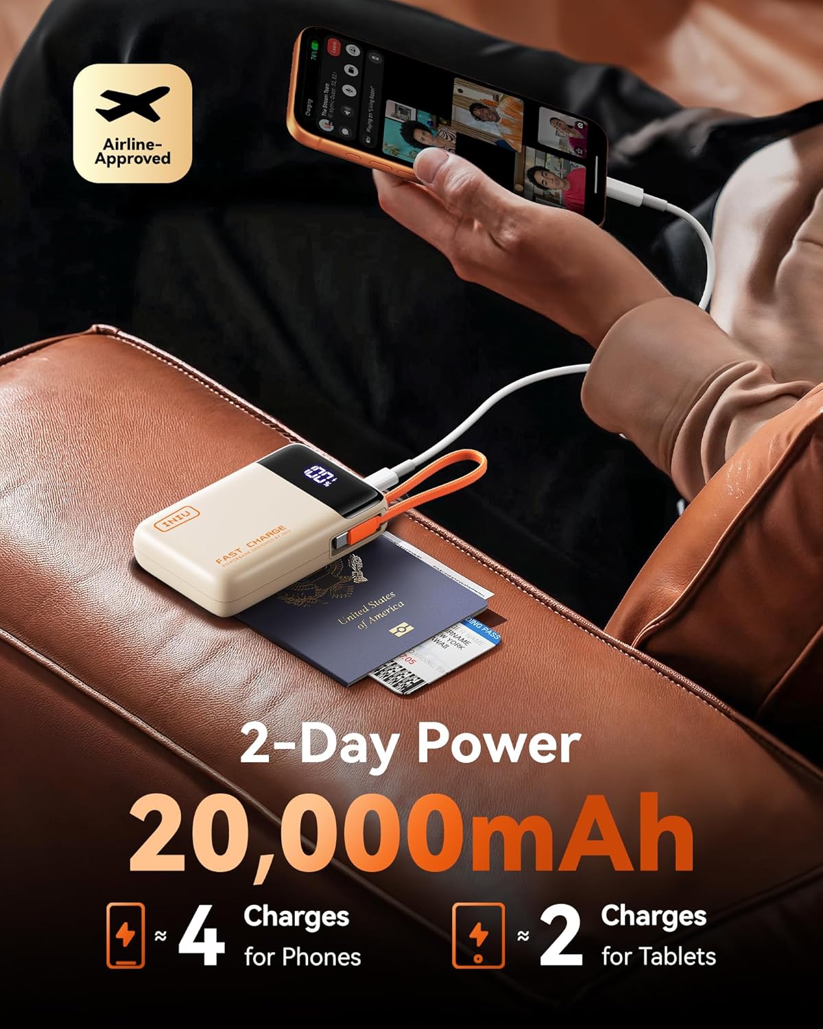INIU 20000mAh Power Bank 45W with Built-In USB-C Cable photo 5