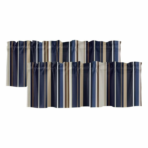 2 Pack Blue Brown Valance for Window Stripes Kitchen Valance Rod Pocket Short Curtain Topper Decorative Window Treatment for Living Room Bedroom 54"x18"