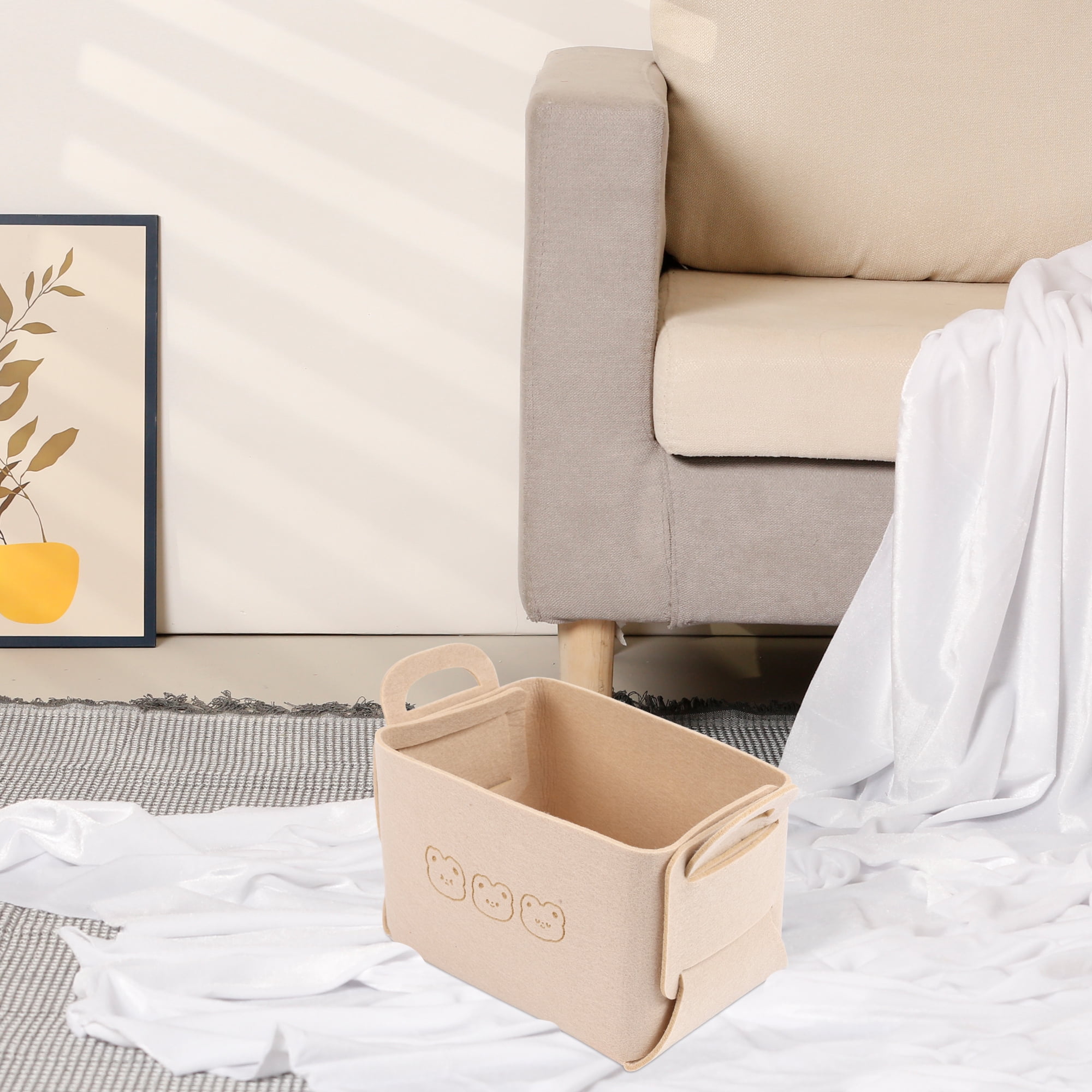 Unique Bargains 3 Pack Storage Cube with Handles Beige 9.8*7.1*5.9in