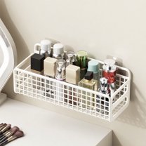 Bxaolu Hanging Storage Baskets Organizer Wall Mount, Metal Wire Storage Bin Rack with 2 Hooks for Kitchen Bathroom Shower Spice Shelf Home Decor Essentials White -1 Pack