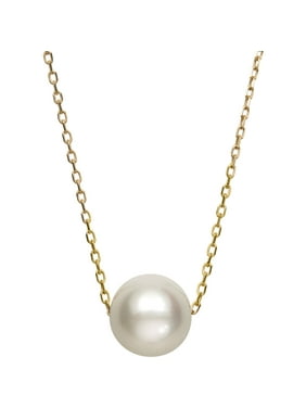 Womens Pendants Necklaces Com 14k Yellow Gold Single Floating White Cultured Freshwater Pearl Chain Necklace 18