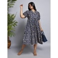 thumbnail image 2 of Globus Gloplus Women Mandarin Collar Puff Sleeves Floral Print A-Line Midi Plus Size Dress, 2 of 6