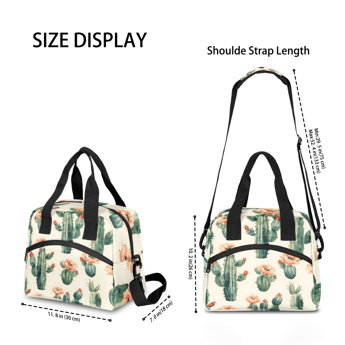 Herdesigns Cactus Insulated Lunch Bag for Women Men Adults Large Reusable Lunch Box Tropical Plant Succulent Cacti Leakproof Cooler Tote Bags with Adjustable Shoulder Strap