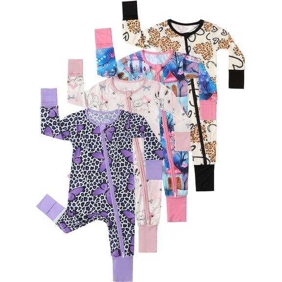 ATAIKU 3-24M Newborn Baby Zipper Footless Pajamas Bamboo Long Sleeve Footed Sleepers Sleep 'N Play for Infant Toddler Girls - Butterfly