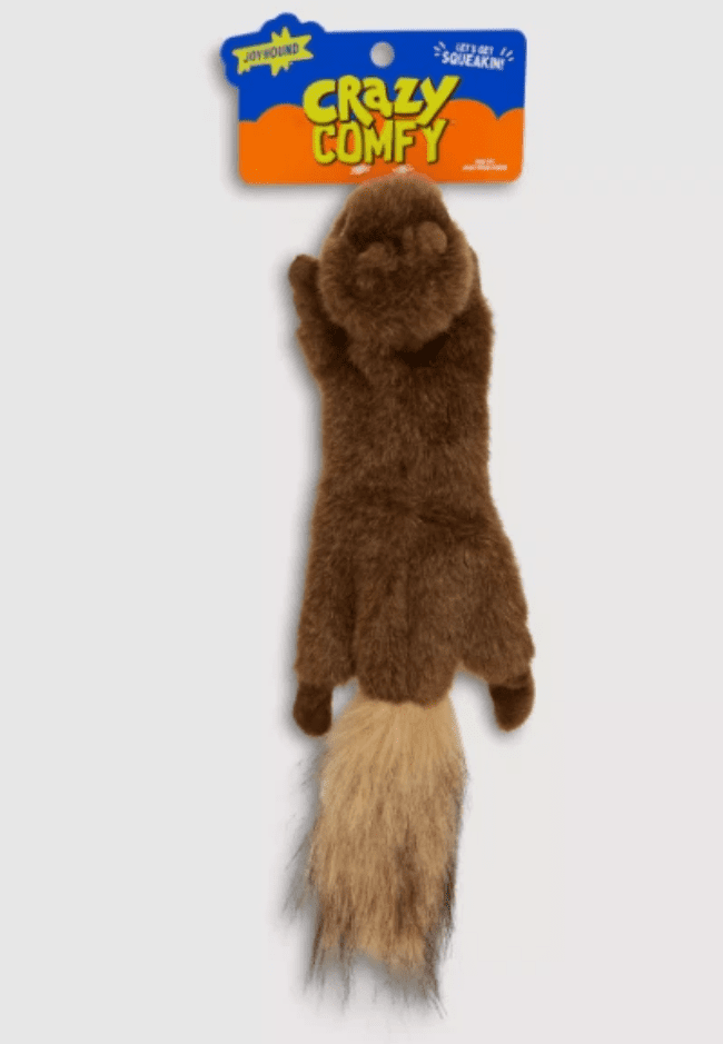 Joyhound Crazy Comfy Realistic Squirrel Flattie Dog Toy - Crinkle, Squeaker