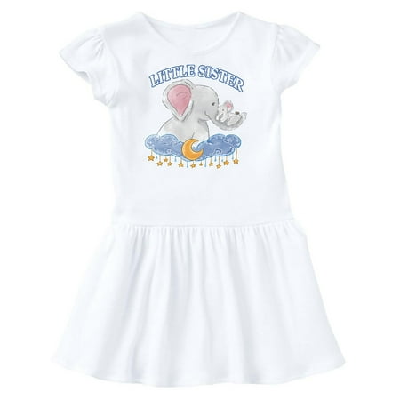 

Inktastic Little Sister Cute Elephants with Moon and Stars Gift Toddler Girl Dress