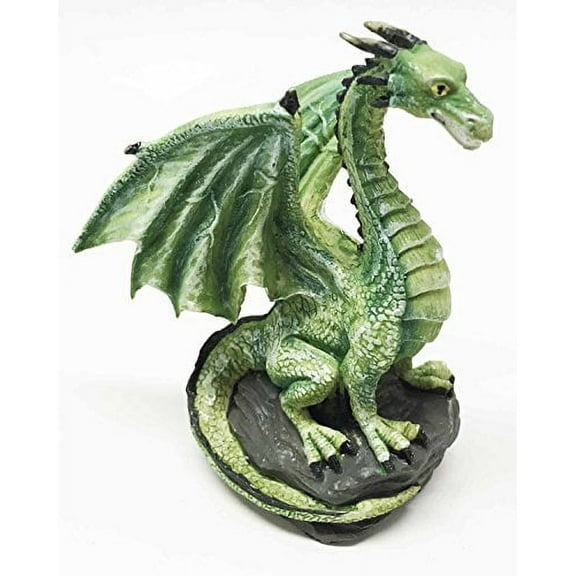 Green Raptor Dragon On Rock Figurine Sculpture Cool Desktop Legendary Collectible