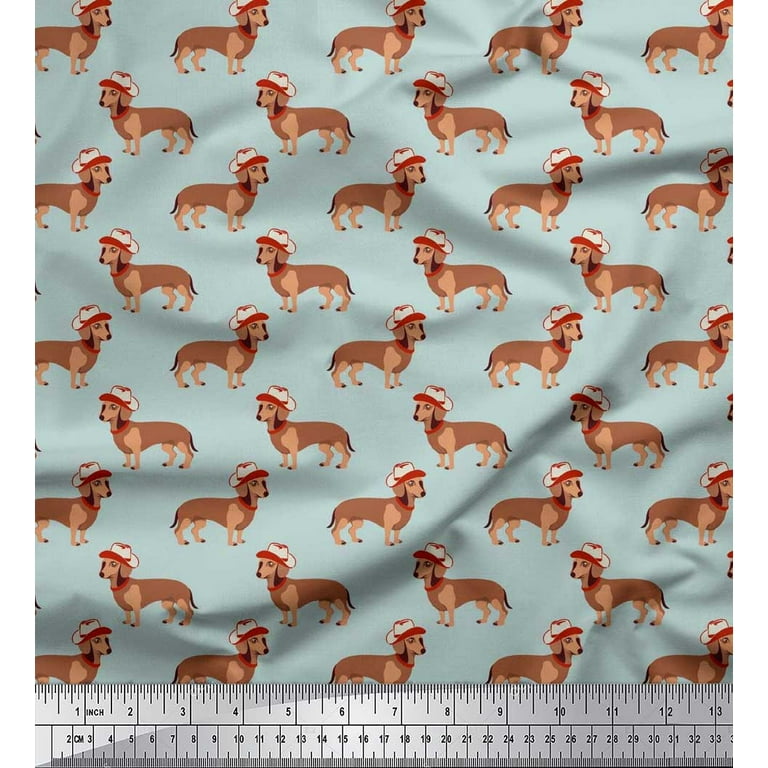 Soimoi Cotton Duck Fabric Hat Dachshund Dog Print Sewing Fabric