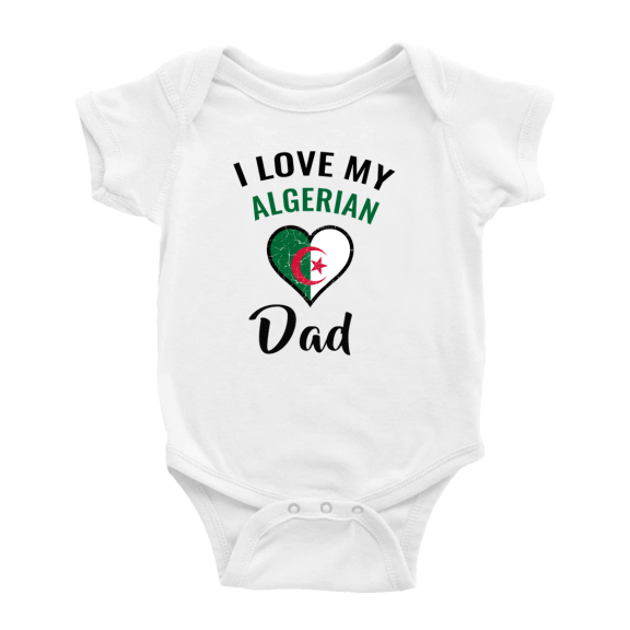 I Love My Algerian Dad Heart Flag Cute Baby Jumpsuits (White, 6-12 Months)