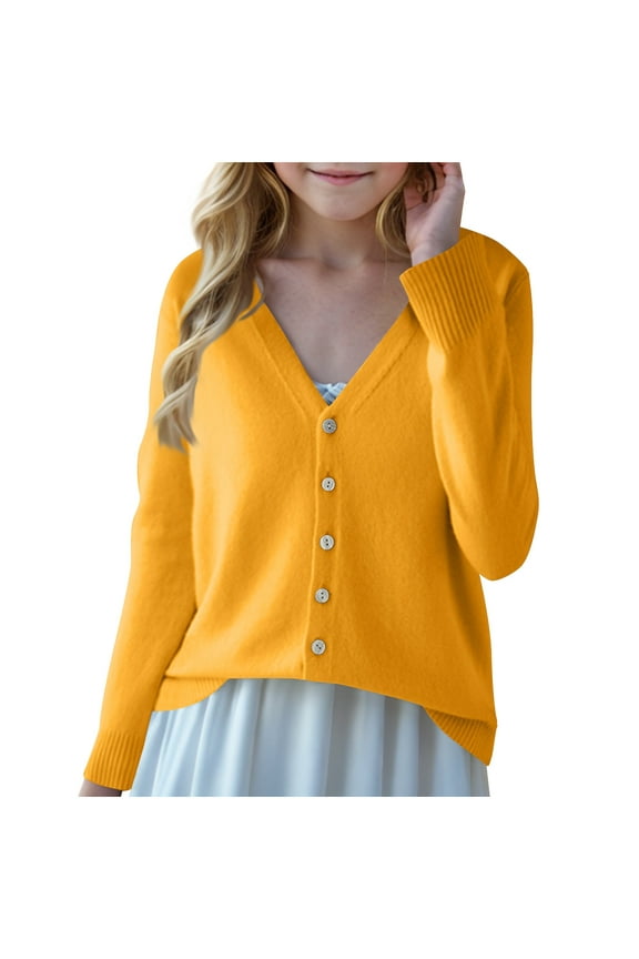 Kids Girls Cardigan Sweaters Lightweight Long Sleeve School Uniform Ribbed Knit Girl Coat 6-16T