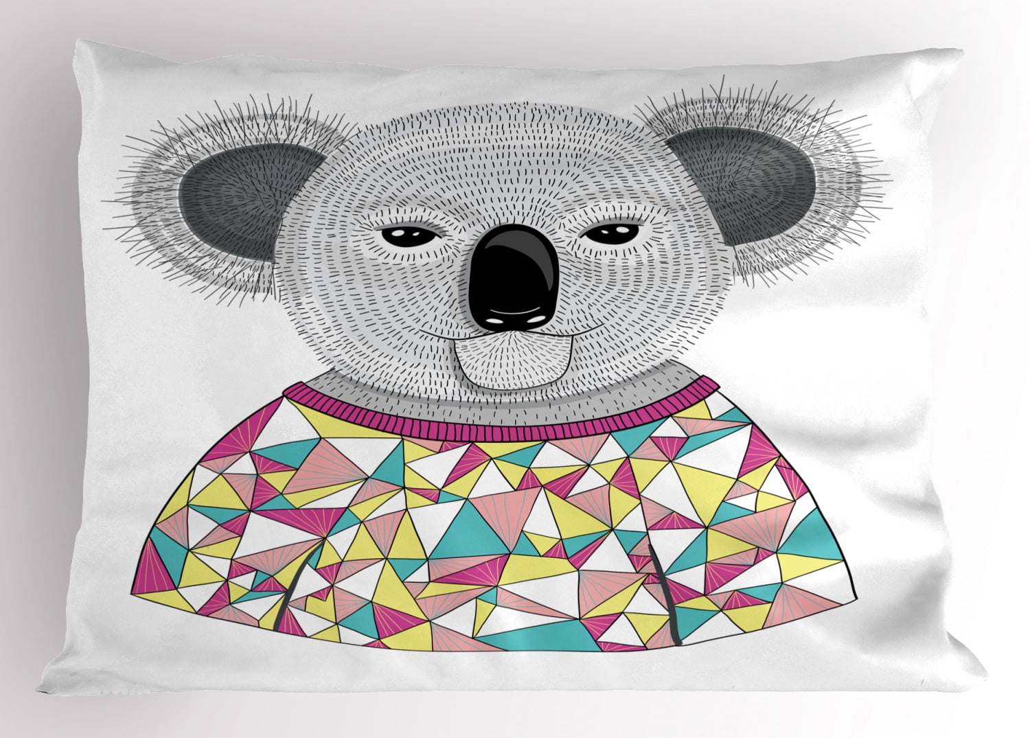 Koala Pillow Sham Hipster Koala with Colorful Polygonal Shirt with