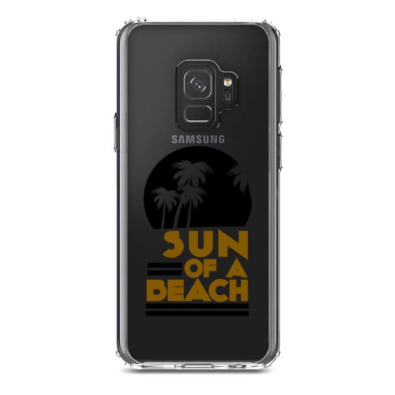 DistinctInk Clear Shockproof Hybrid Case for Samsung Galaxy S9 (5.8" Screen) - TPU Bumper Acrylic Back Tempered Glass Screen Protector - Sun of a Beach