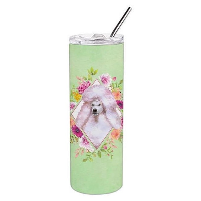 Carolines Treasures CK4331TBL20 Gobelet Mince en Acier Inoxydable à Double Paroi 20 oz Standard Blanc Caniche Fleurs Vertes