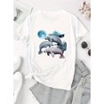 thumbnail image 2 of T-Shirt Décontracté à Col Rond pour Femmes avec Imprimé Créatif de Phoque et Lune, Manches Courtes à la Mode, Polyester Extensible Moyen 95 % Spandex 5 %, Confort d'Été Toutes Saisons, Fête des Pères, Fête des Mères, Nouveau, 2 of 6