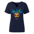 thumbnail image 5 of Olyvenn Short Sleeve V-Neck Blouses Casual T-Shirts Women Comfortable Fashionable Home Daily Wearing Summer Tops Navy XL, 5 of 6