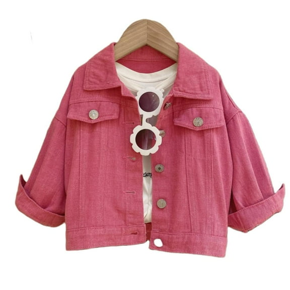 Godderr Kids Girls Red Denim Jacket Outerwear,Classic Jeans Tops Coats Children Casual Little Girls Outerwear for 3-8Y