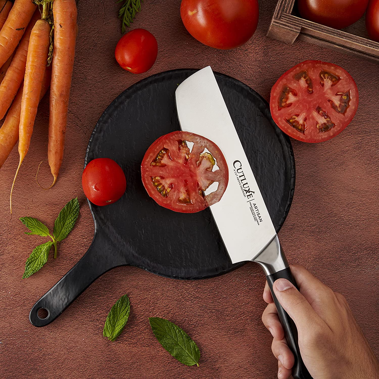 Cutluxe Santoku Knife – 7 Chopping Knife, Vegetable Knife – Forged High  Carbon German Steel – Full Tang & Razor Sharp – Ergonomic Handle Design –