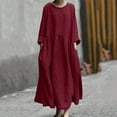 thumbnail image 7 of VSSSJ Womens Long Sleeve Cotton Linen Maxi Dresses Spring Summer Crewneck Solid Color Casual Ruched Swing Long Dress with Pockets Red XXXXXL, 7 of 7
