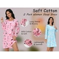 thumbnail image 3 of FEREMO Long Sleeve Nightgowns for Women Cotton Printed Sleepshirt Soft Loose House Dresses 2 Pack, 3 of 8