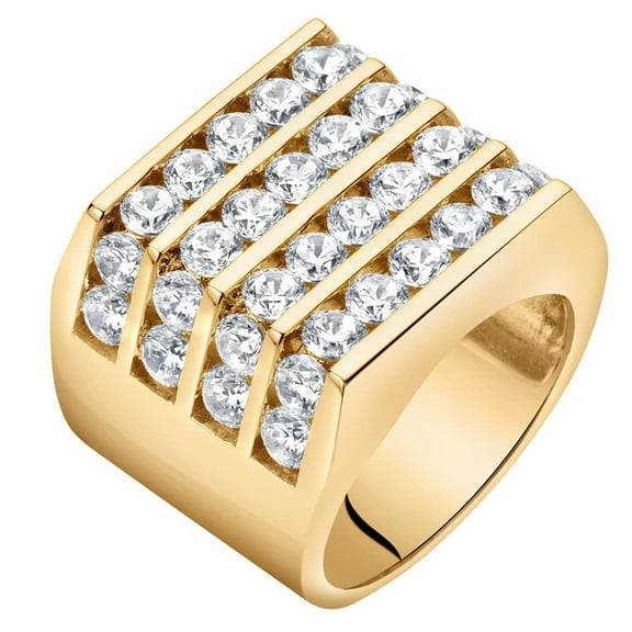 Sturgo 14K Yellow Gold Plated Mens Multi Row Channel Set Simulated Diamond Ring, D-E Color VS Clarity, Size 14